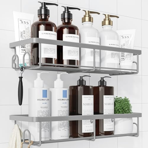 Kitsure Duschablage ohne Bohren, Badregal aus Edelstahl, Large, Grau | 2 rostfreie Duschablagen, schnell trocknendes Badregal mit großer Kapazität, langlebige Shampoo-Halterung für die Dusche