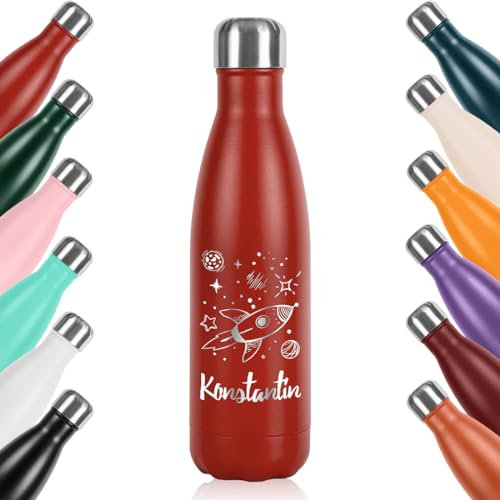 polar-effekt Edelstahl Wasser Trinkflasche 0,5 liter Rot mit Gravur - Kohlensäure geeignet - für Wasser, Saft und Tee