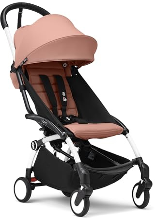 Stokke YOYO3 Kinderwagen ab 6 Monaten - Inklusive weißem Rahmen, Ginger Sitzkissen + Verdeck - Blitzschnell ein- und ausklappbar - Leicht & kompakt - Handgepäck-kompatibel