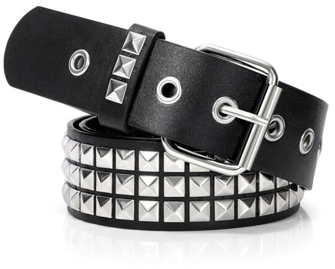 YA BELT Studded Belt for Women and Men Metal Punk Goth Belt Scene Style Cool Belts for Jeans (Silver)