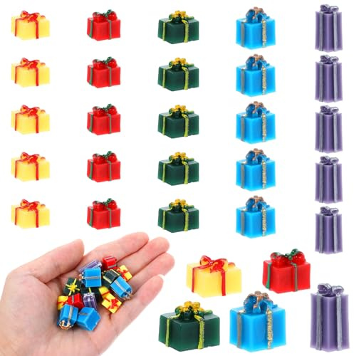 Andibro 25 Mini Christmas Ornaments, Tiny Gift Boxes Present Decoration 1in Mini Boxes for Christmas Decorations