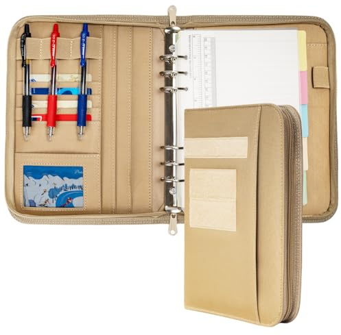 Taktischer Padfolio-Ringordner mit Reißverschluss, nachfüllbarer Planer, taktischer Portfolio-Organizer für Herren, taktischer Notizbuch-Einband für A5-Ordner, kleiner 6-Ringbuch