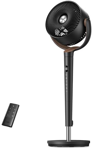 DREO Fan for Bedroom, 120° Oscillating Standing Fan, Quiet Floor Fan with DC Motor, Pedestal Fan for Room, 9 Speeds, 4 modes, 20dB, 120° Manual Vertical, 37-42 Adjustable Height, 9H Timer, Dark Gray