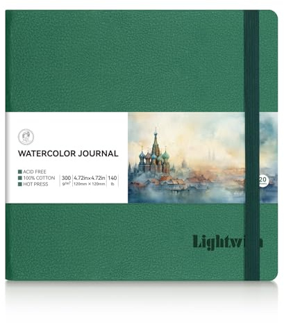 Lightwish Quadratisches Aquarell-Tagebuch, 100% Baumwolle, Heißpressung, kleines Aquarellpapier, Skizzenbuch, 12 x 12 cm, 20 Blatt (300 g/m²), säurefrei, für Aquarell, Gouache, Acryl