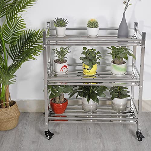 GODFSAHG Pflanzenständer, 3-stufiges Metallleiterregal aus Edelstahl, Blumen- und Pflanzenständer mit Rädern, für den Innen- und Außenbereich, Garten, Balkon, Wohnzimmer, Lagerregale, Büche