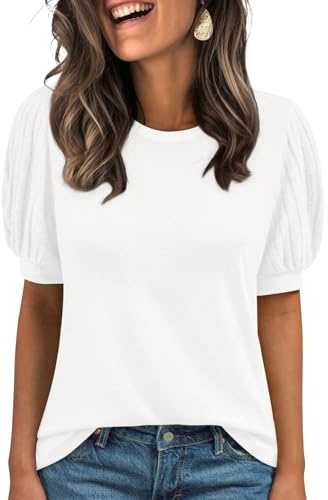 AUTOMET Womens Tops Summer Sweater Long Tunic Dressy Casual Blouses Business Cute Trendy Short Sleeve Shirt 2026 White M