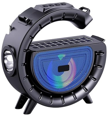 SUIOPPYUW Solarbetriebener Lautsprecher mit FM Radio und Buntem Umgebungslicht, solarbetriebene ABS Bluetooth kompatible Lautsprecherbeleuchtung, Blau