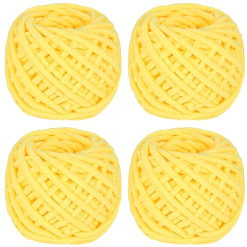 Coopay Chunky Wolle zum Häkeln, 4 x 90g Dicke Wolle zum Stricken Dickes Garn, Plüschgarn Wolle zum Stricken, Weich Wolle Dickes Garn Flauschig für Decken, Schals, Puppen, Samtig Plüschwolle - Gelb