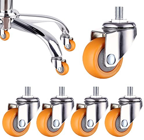 LFONDIGE 50-mm-Ersatzräder für Drehstühle (Last 160 kg/5 Stück), orange Nylonor-Räder für Möbel, 2 Standard-Vorbaumodelle verfügbar (11 x 22 mm/10 x 15 mm), Drehgelenke ohne Bremsen/Gewindevorbau 10*