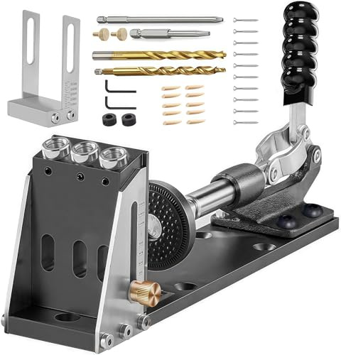 WUDLEP Pocket Hole Jig Tool Kit, All-Metal Professional Adjustable Pocket Screw Jig, Upgraded Versatile Drill Guide Jig for Materials 1/2 to 3 1/8 Thickness
