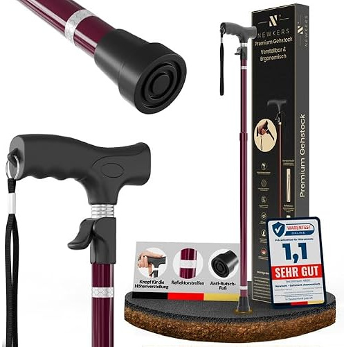 Gehstock Damen Herren automatisch höhenverstellbar 65-102 cm für Senioren | Leichte Gehhilfe für Senioren mit Klickmechanismus, ergonomischem Griff und kompakt faltbarem Design für Alltag und Reisen.
