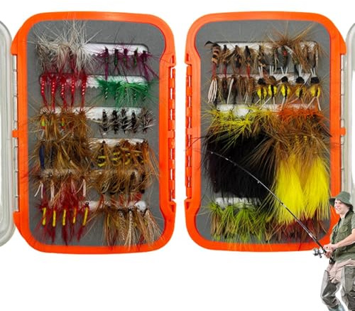 Kit de mouche à mouche, truite à la mouche, appât d'eau salée | Kit d'assortiment avec mouche de bouffon humide sèche avec boîte de rangement pour saumon bar à truites