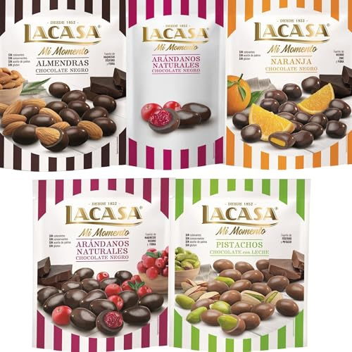 Lacasa Mi Momento pack de 5:Arándano Negro 60G,Arándano Negro,Almendra Negro,Naranja Negro,Pistacho Leche 100G