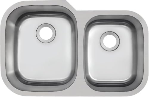 31.5 inch Undermount 60/40 Double Bowl 18 Gauge Stainless Steel Kitchen Sink LEFT BOWL 15-1/2 X 18 X 9 RIGHT BOWL 12-1/2 X 16 X 8 ((sink only))