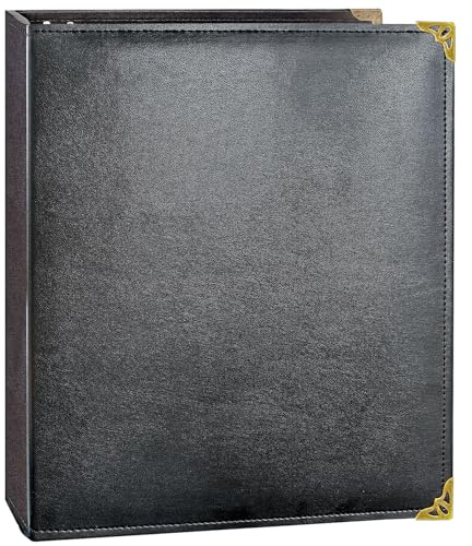 Beautyus Vintage Leather 3 Ring Binder, 1 Inch D Ring, Holds 8.5 x 11 Paper Letter Size, Brass Corner Protectors, Faux Leather Cover, Professional Office & School Binder (1 Pack, Black, 1 Inch)