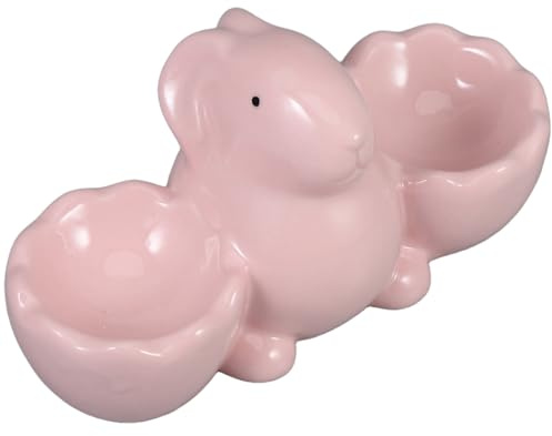 Amosfun Coquetier Lapin Céramique Porte-coquetier Décoratif Double Coquetier Créatif pour Œufs de Pâques Présentoir à Œufs pour Table