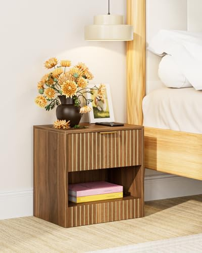 Apetaccat Table de Chevet en Bois avec tiroir – 39x28x39 cm – pour Chambre, Salon ou Bureau, Noyer