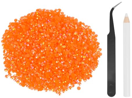 sourcing map 5000 unidades de diamantes de imitación de resina SS12 de 3 mm, gemas de brillo redondas a granel con herramientas de recogida para manualidades, vasos, tazas, ropa, color naranja y rojo