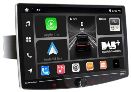 Macrom T1003DAB Moniteur de 10,1 pouces avec CarPlay & Android Auto sans fil avec radio RDS et DAB+