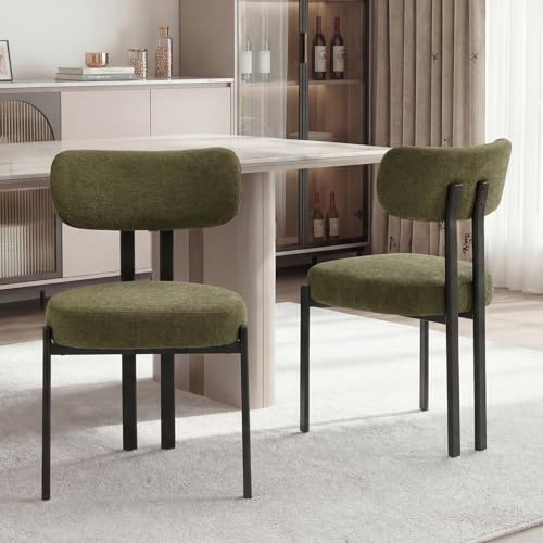 chairus Chaises Rembourrées de Salle à Manger Lot de 2 Chaise Cuisine en Chenille Moderne Chaise de Scandinaves (Vert)