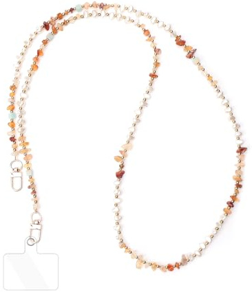 Fycyko Phone Lanyard, Sparkling Crystal Beaded Chain Phone Strap with Tether Tabs Universal Anti-Lost Natural Stone Beaded Cellphone String Strap for Girls Women