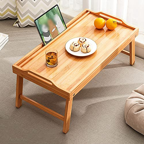 Laptopbord i bambu – vikbart skrivbord för surfplattor och telefoner, frukostserveringsbricka, mellanmålsbräda med handtag för sovrum, 40 x 30 x 20 cm (16 x 12 x 8 tum), trädesign