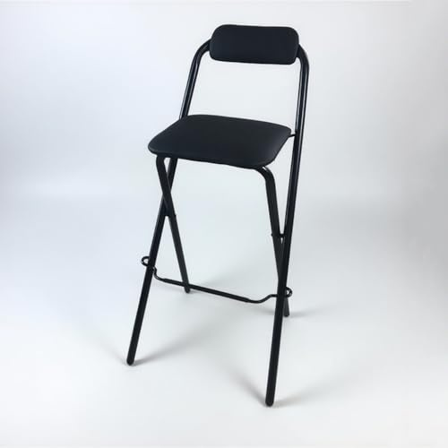 Sgabello pieghevole imbottito con schienale e poggiapiedi, sedia portatile da bar per cucina e campeggio, altezza 65 cm
