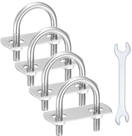sourcing map 4Pcs M6 U-Bolts, 1.18(30mm) Inner Width 1.85(47mm) Length 304 Stainless Steel Round Bend U Bolts with Nuts Frame Plate Washers and Wrench for Trailers Boats Axle Sailboat