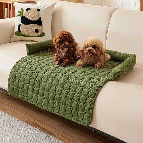 Bezugetop Hundedecke, Hundebett Sofa Waschbar, Hundedecke Sofa mit Rand, Hundematte Outdoor, Flauschig Hundebett, rutschfest Hundekissen für große, kleine Hunde oder Katzen, Grün