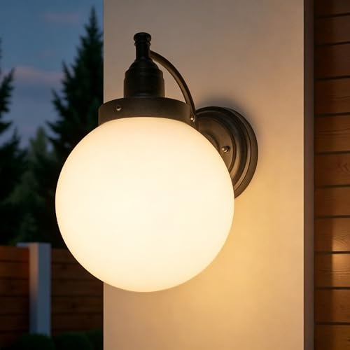 FTL Wandlampe Aussen Glaskugel, Industrial Außenwandleuchten, E27 Gartenwandleuchte, Ausenbeleutung Hauswand, Retro Außen Laterne Wandleuchte für Eingangstür, Garage, Terrasse, IP44 Wasserdicht
