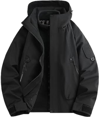 HADAVAKA Chaqueta Impermeable 3 En 1 Con Forro Polar Desmontable, Abrigo Cortavientos Cálido De Invierno Con Capucha Para Hombre Y Mujer, para Exteriores, Caminatas Y Acampadas (Black,Medium)