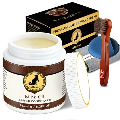 Velluxor 4-in-1 Natural Mink Oil 240g Leather Cleaner and Conditioner, Premium Waterproof Soften Restore Formula – Leather Cleaner & Protector for Boots, Shoes, Jackets, Car Interiors, Saddle, Bags