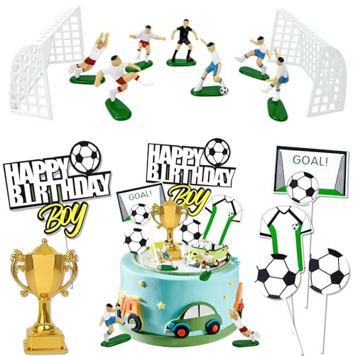 15pcs Football Cake Decorations for Boys Birthday, Football Cake Toppers for Boys, Birthday Cakes Topper Decoration, Footballs Theme Cakes Topper for Party Birthdays