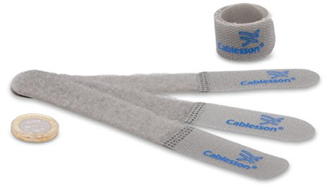 Cablesson - Slim Pack - Reusable Releasable Hook and Loop Nylon Self-Gripping Cable Ties - Straps and Keep wire cord tidy - Cable Management for Laptop, PC, TV and more - Pack of 20 (Grey)