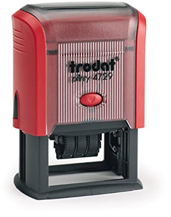 Stempel Trodat Printy 4729 Datumstempel mit Text (50x30 mm), für 4 Zeilen und Datum ACHTUNG Deutsche Wochentage, in verschiedenen Farben, gleich Online gestalten!!! (rot)