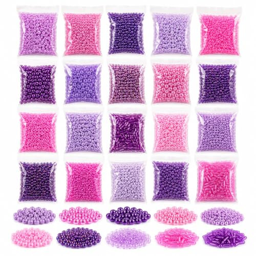 Perlin Rocailles Glasperlen 400 g Rosa Lila Freundschaftsarmband Set | Saatperlen Indianerperlen Ponyperlen für Schmuck Ohrringe Haarschmuck Mädchen Bastelideen DIY Perlenweben Kreativset