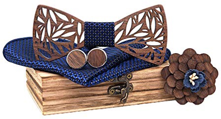 Lvguang Noeud Papillon en Bois, 4 Pcs Set Noeud Papillon Bois Fait Main avec Coffret en Bois, Mode Elégant Naturel Esthétique Moderne Fait Charme Unique…