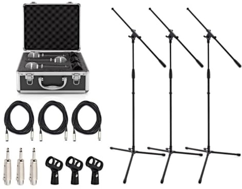 SUBZERO SZM-11 Dynamic Microphone 3 with Case, Stands & Cables