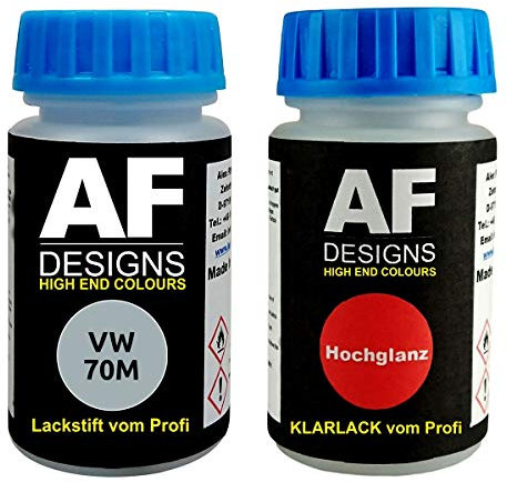 Alex Flittner Designs Lackstift für VW/Volkswagen 70M Silbergrau + Klarlack je 50ml Autolack Set