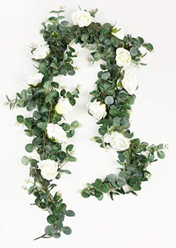 Falflor Eucalyptus Artificial Garland with Flowers 6.5Ft Greenery Garland for Backdrop Wedding Party Table Runner Vine(1PCS)