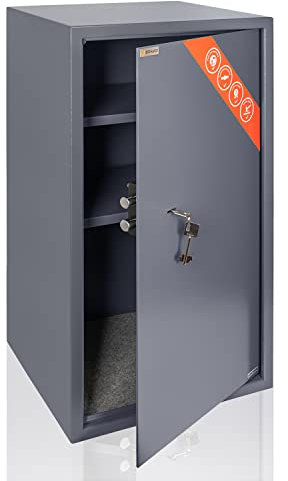 Brihard Business XXL Tresor mit Schlüssel 73x40x36cm & Feuerfeste Dokumententasche A4, 102L Großer Stahl Safe für Zuhause oder Büro mit 3 Höhenverstellbaren Ablagen, für Laptop, Geld & A4 Dokumente