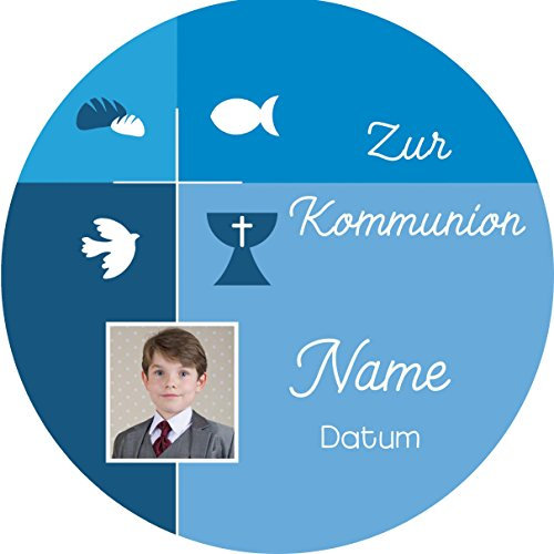 Essbarer Premium Fondant Tortenaufleger Personalisierbar / 20 cm Ø für Kommunion/3 | Taufe | Konfirmation | Firmung zum dekorieren für Torten | Kuchen (blau)