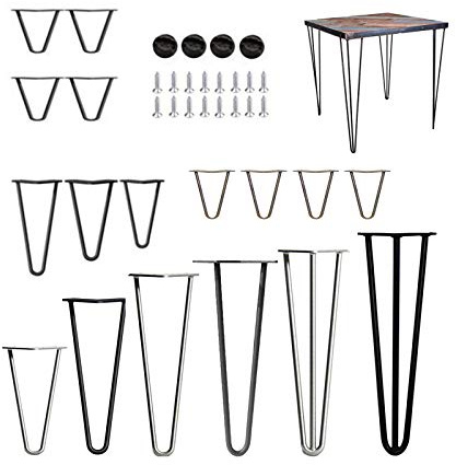 4x Haarnadel Tischbeine Möbelfüße Tischgestell Hairpin Leg 16 Zoll(41cm) Länge 2 Streben 10mm Dicke Schwarz Haarnadelbeine DIY inkl. Anti-Rutsch-Bodenschoner + Schrauben