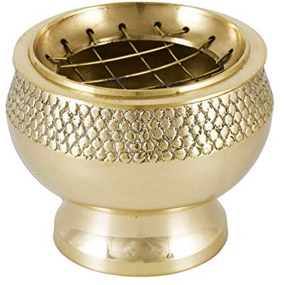 NKlaus cuenco de incienso de latón macizo con tamiz extraíble Ø6cm cuenco de incienso de oro para hierbas de incienso y resinas 5cm de altura decoración 2175
