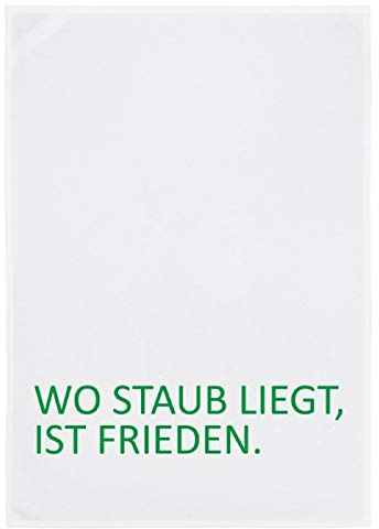 17;30 HOME Geschirrtuch, Humorvolles Design, 100% Baumwolle, WO Staub LIEGT IST Frieden Spruch, umweltfreundlich, weiß grün, 50x70 cm