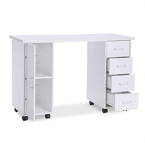 Paddie Manicure Nail Desk for Technician, Acetone Resistant Wooden Salon Spa Nail Table Station w/Cabinet, Drawers, Controllable Wheels & Client Wrist Pad