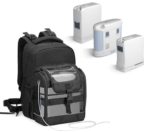 Trunab Sauerstoffgerät Rucksack mit Transparentem Deckel und Multi-Fächern | Kompatibel mit Inogen One, Caire Freestyle Comfort, Oxygo, Philips SimplyGo Mini, Schwarz - Aktualisierung