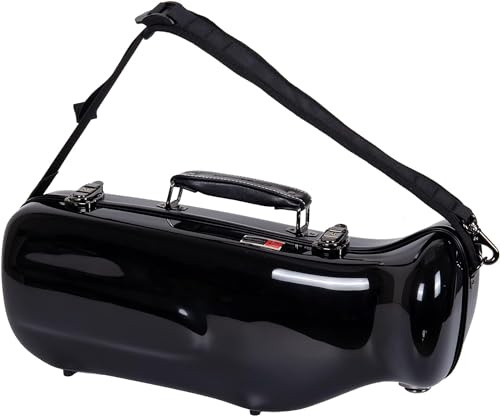Crossrock Fibreglass Trumpet Case | Gloss Black Shell, Grey Plush Interior, Backpack Straps – Compact Hardshell for Bb Trumpet -Black (CRF1020TRBK)