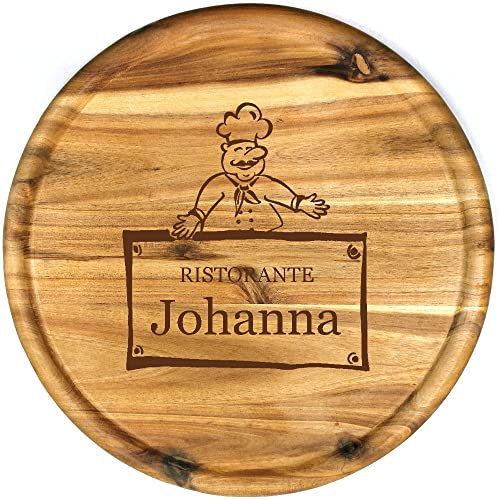 Sterngraf Pizzateller mit Gravur (Namen) personalisiertes Holz Pizzabrett 32cm Akazienholz - Geschenkidee zum Geburtstag, Geschenke Jahrestag Jubiläum, Pizza-Bäcker MotivP15 Ristorante