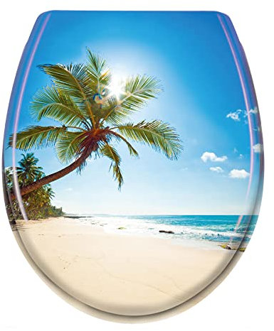 Froadp Toilettendeckel Klodeckel mit Absenkautomatik WC Sitz Toilettensitz aus Duroplast und Edelstahl Antibakteriell Toilettenbrille für Alle Handelsüblichen WC-Becken (Sonnenstrand)